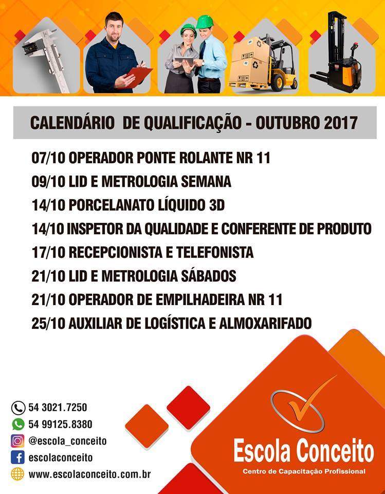 Calendário de cursos Outubro 2017